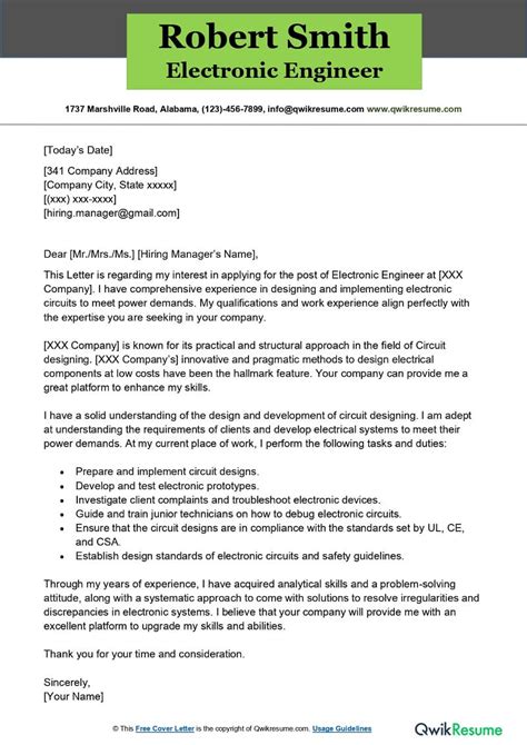 Electronics Engineer Cover Letter Example [Detailed Guide].